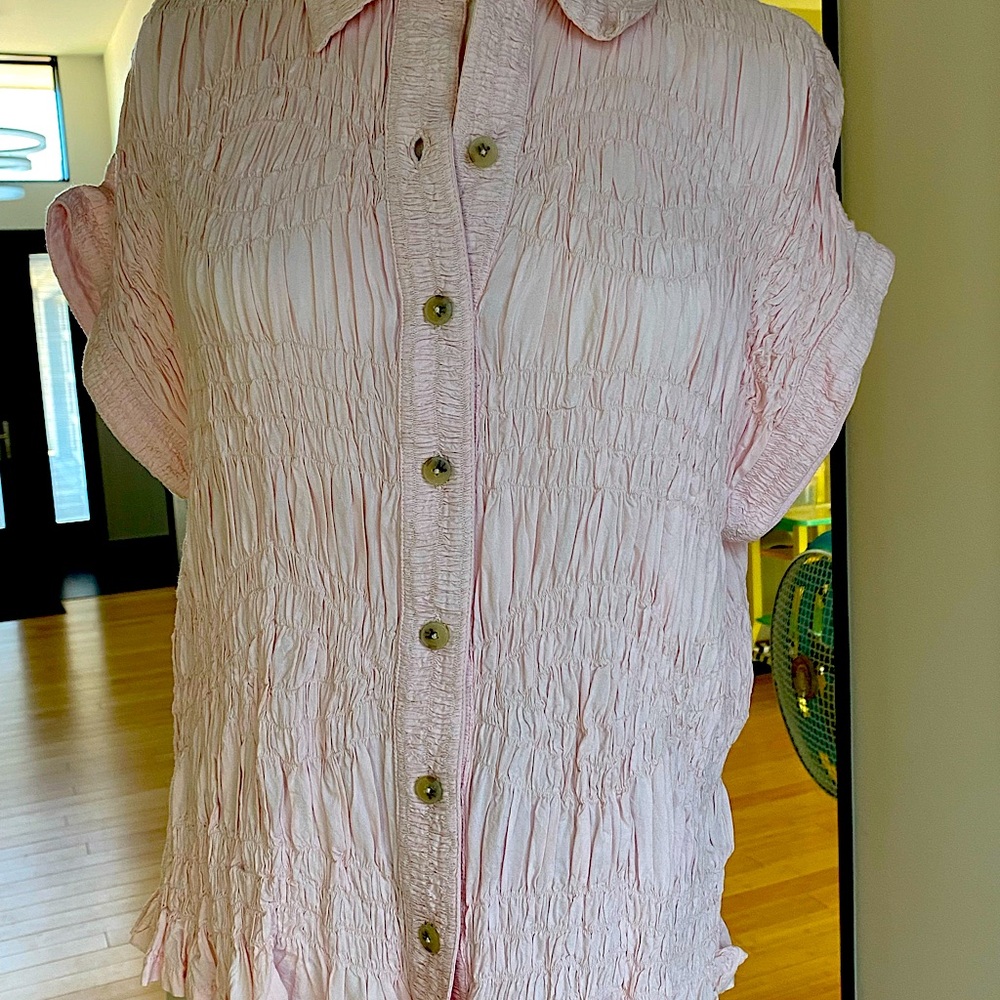 Mara Hoffman Pink Button Down Shirt with Ruched Details like new non smoker